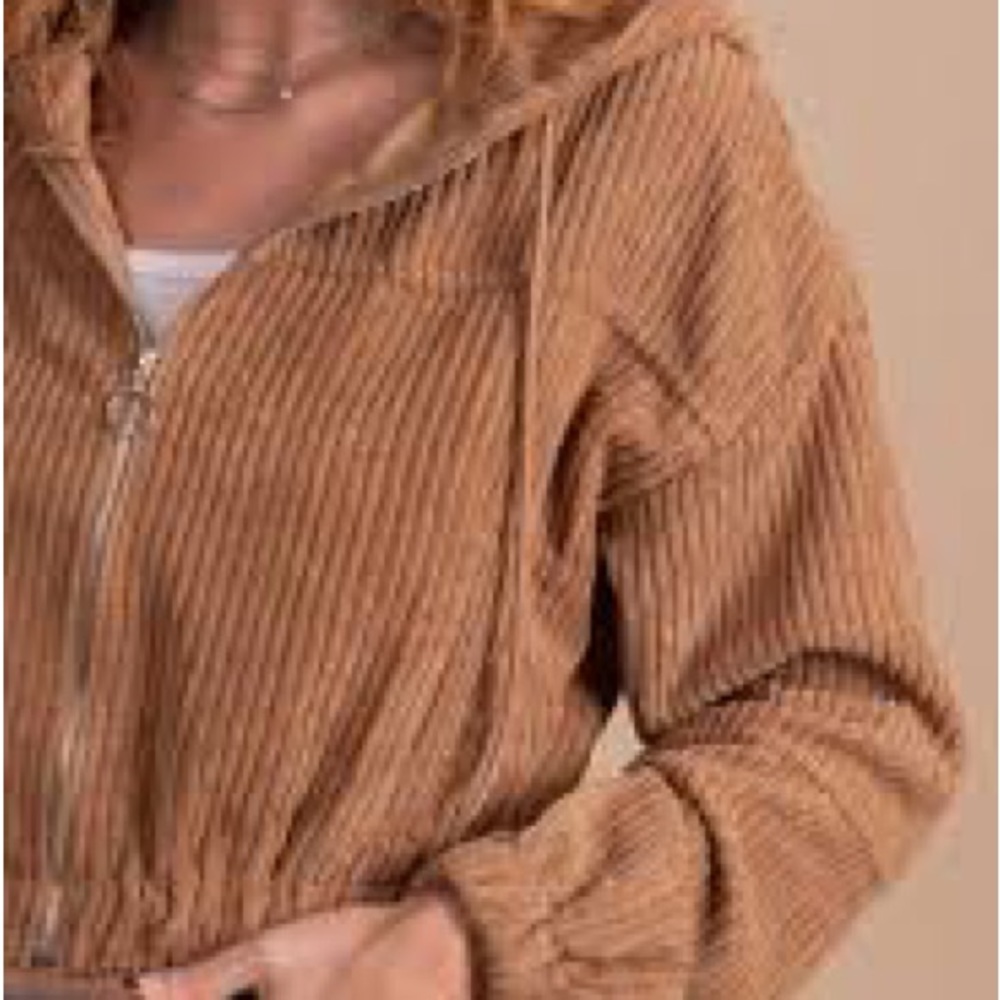 ASHLEY • Tan Corduroy Hoodie Jacket • sz Med - Picture 3 of 10